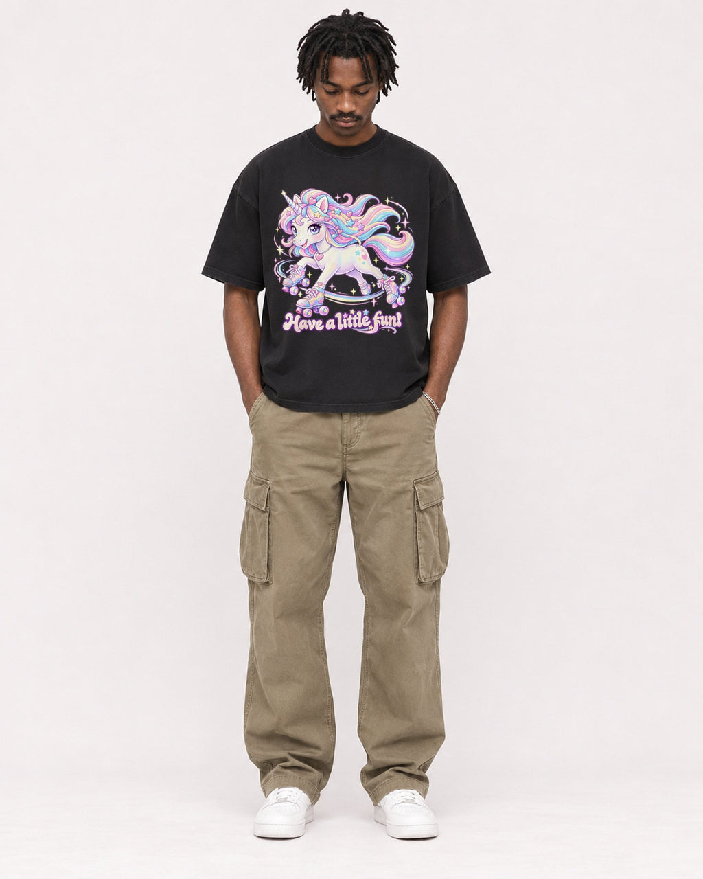 Mockup Boxy Heavyweight Tee Black male full-body 04