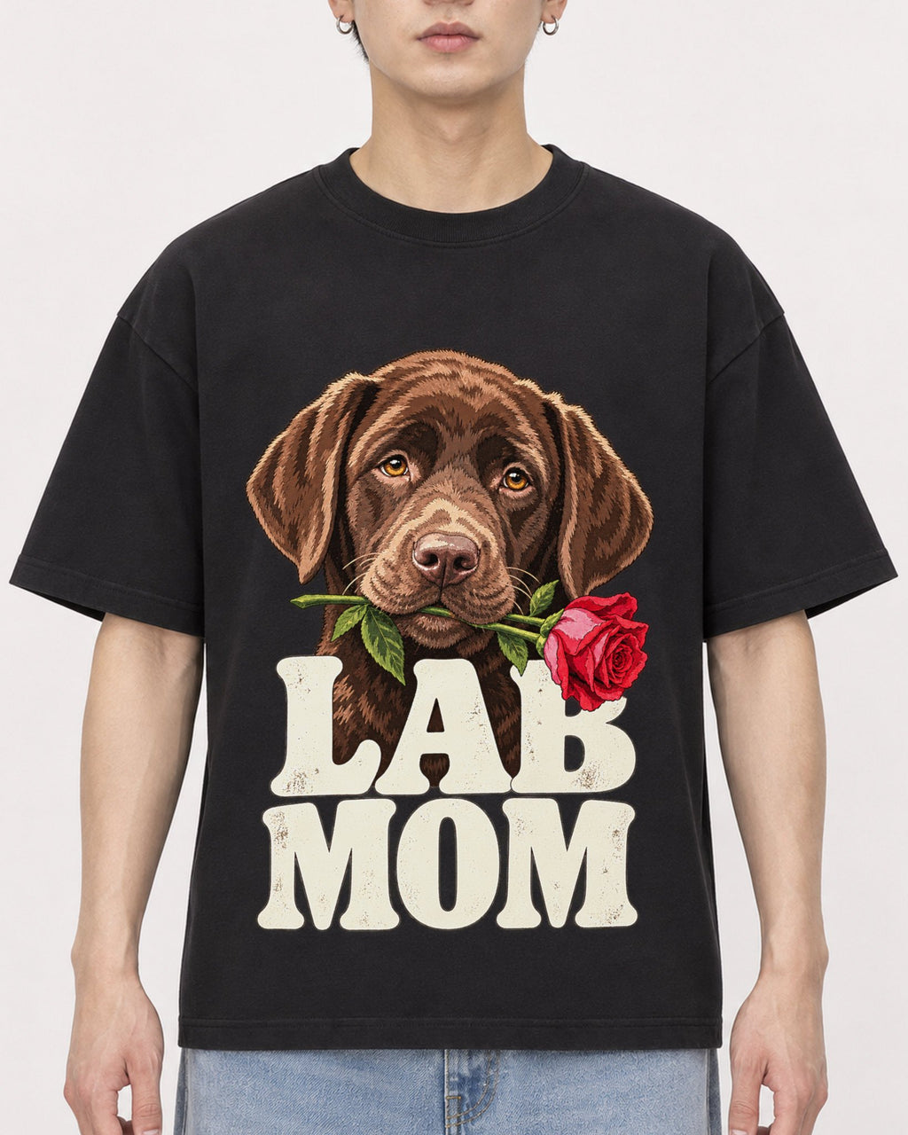 Mockup Boxy Heavyweight Tee Black male close-up 01
