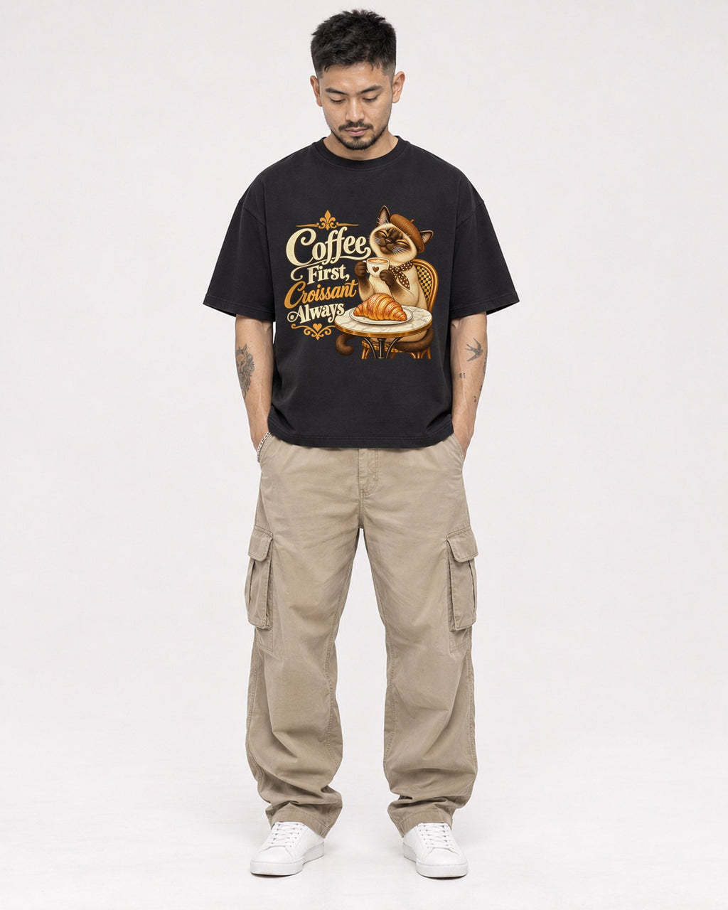 Mockup Boxy Heavyweight Tee Black male full-body 12
