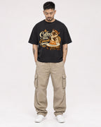 Mockup Boxy Heavyweight Tee Black male full-body 12