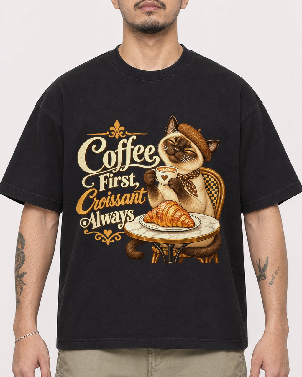 Mockup Boxy Heavyweight Tee Black male close-up 12