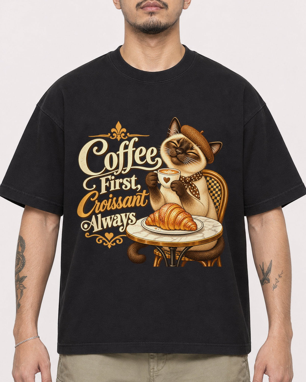 Mockup Boxy Heavyweight Tee Black male close-up 12