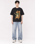 Mockup Boxy Heavyweight Tee Black male full-body 01
