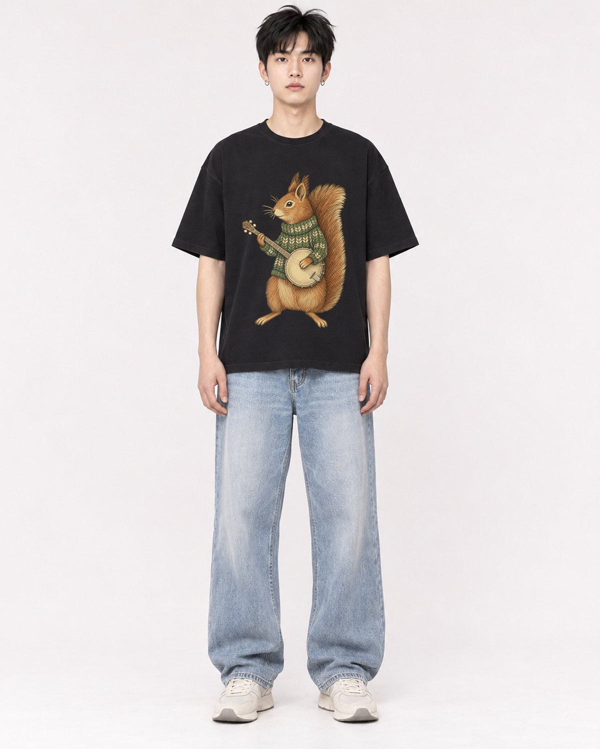 Mockup Boxy Heavyweight Tee Black male full-body 01