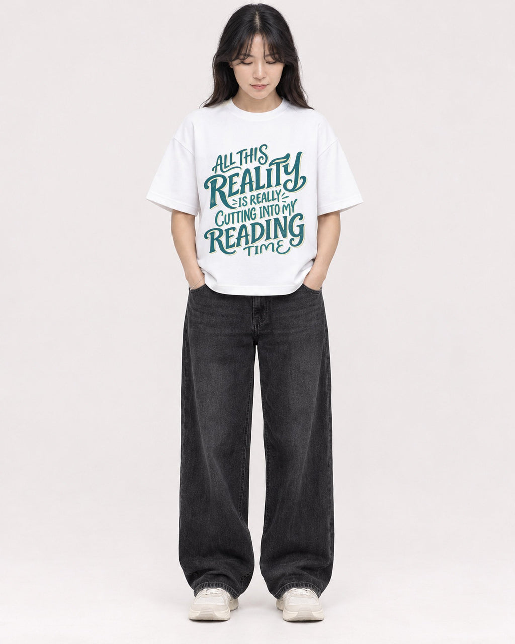 Mockup Boxy Heavyweight Tee White female full-body 13