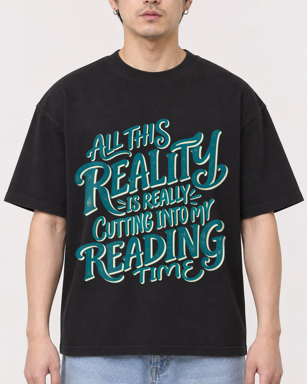 Mockup Boxy Heavyweight Tee Black male close-up 13