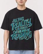 Mockup Boxy Heavyweight Tee Black male close-up 13