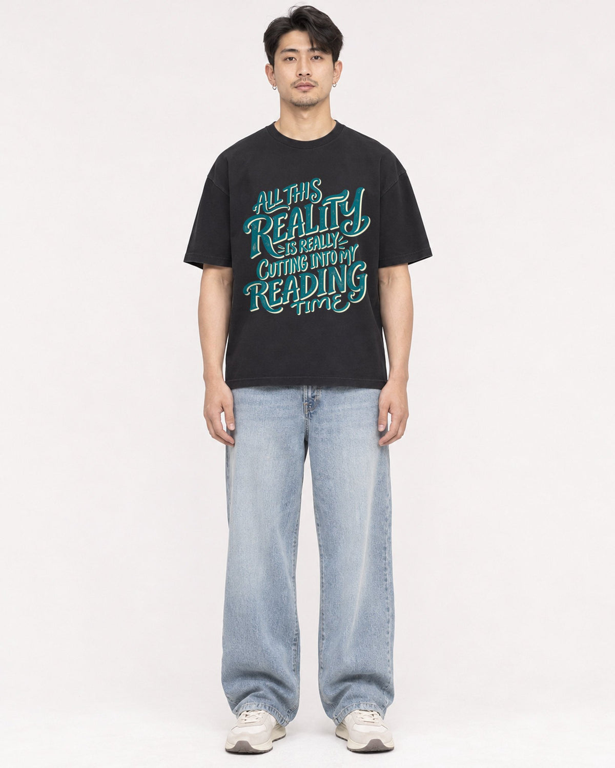 Mockup Boxy Heavyweight Tee Black male full-body 13