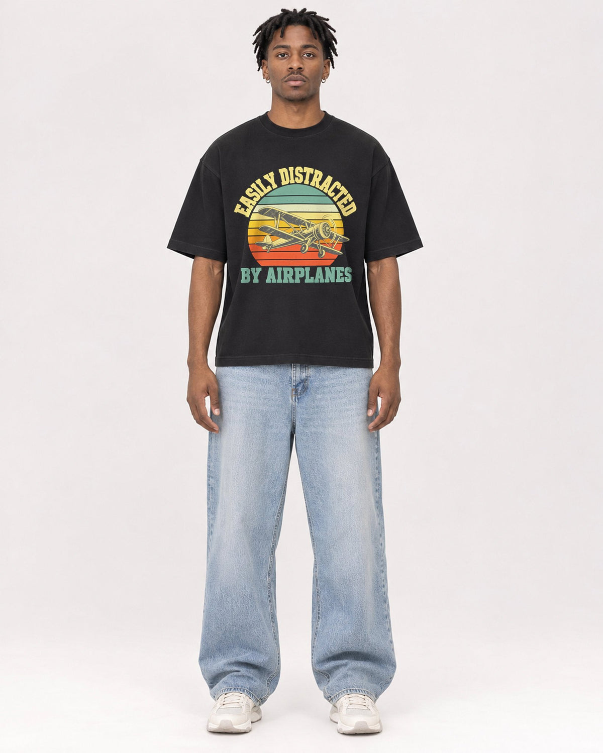 Mockup Boxy Heavyweight Tee Black male full-body 05