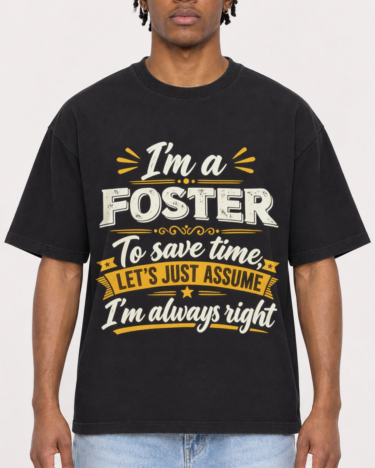 Mockup Boxy Heavyweight Tee Black male close-up 05