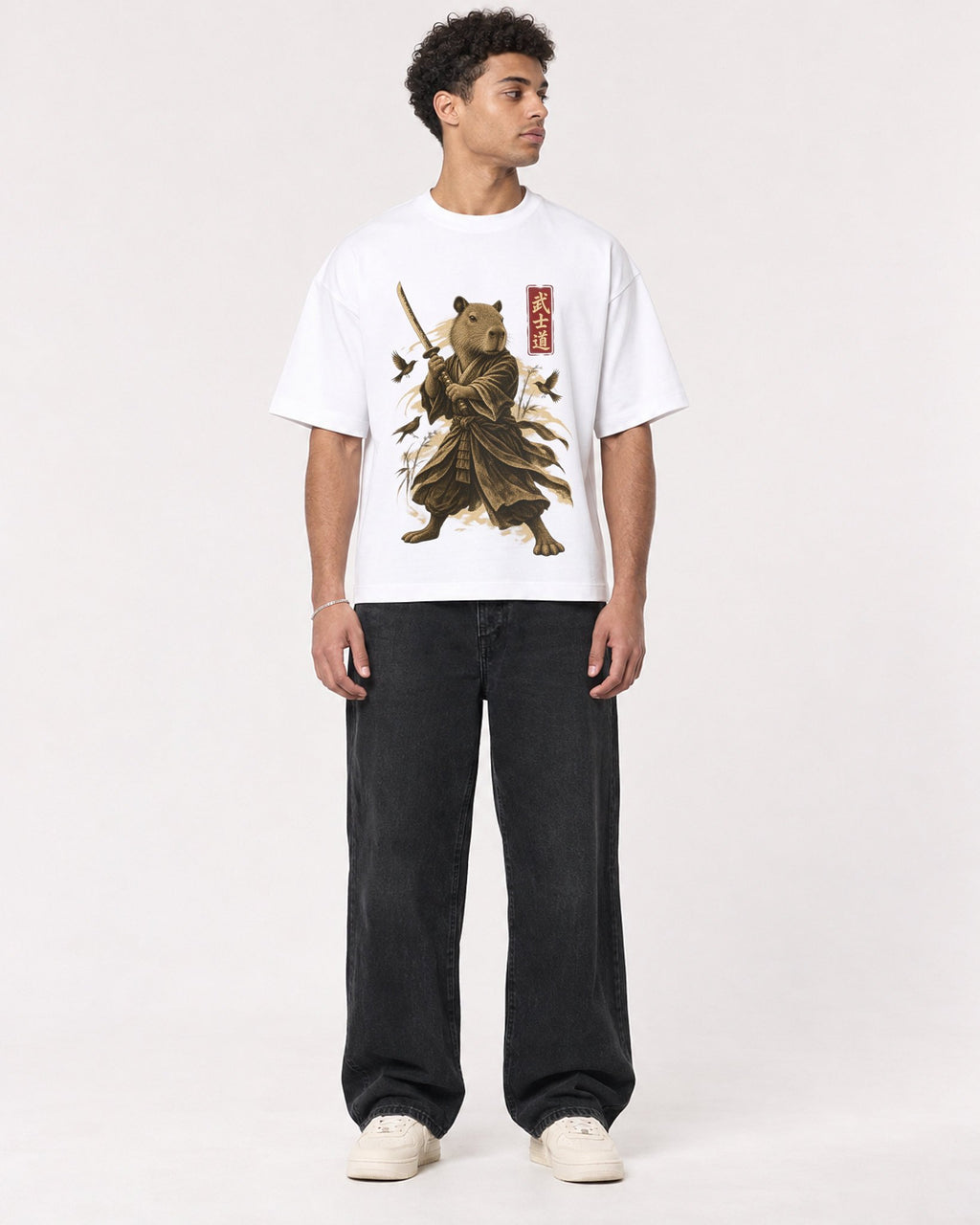 Mockup Boxy Heavyweight Tee White male full-body 10