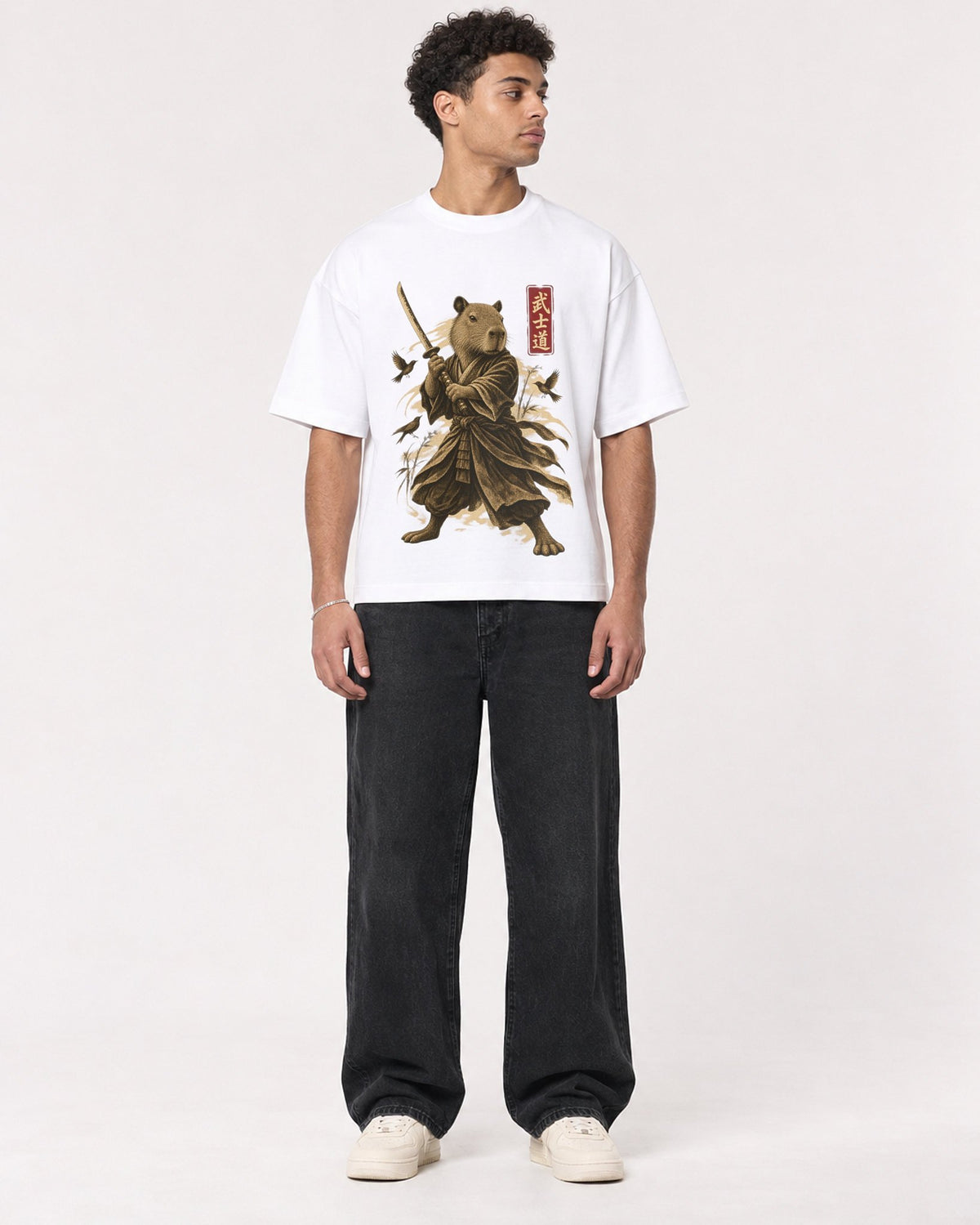Mockup Boxy Heavyweight Tee White male full-body 10