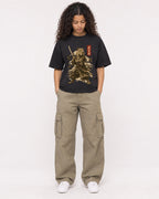 Mockup Boxy Heavyweight Tee Black female full-body 10