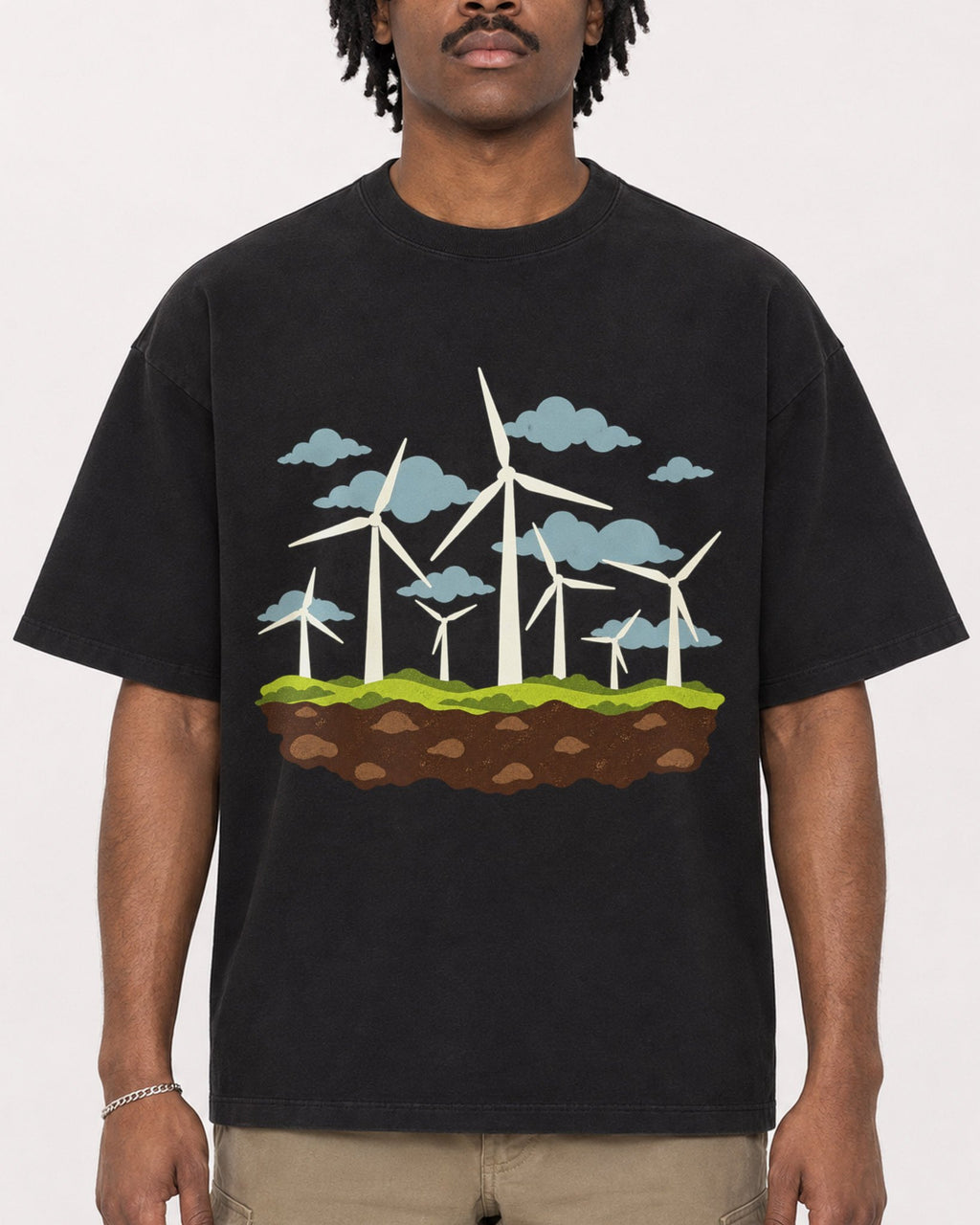 Mockup Boxy Heavyweight Tee Black male close-up 04