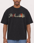 Mockup Boxy Heavyweight Tee Black male close-up 14