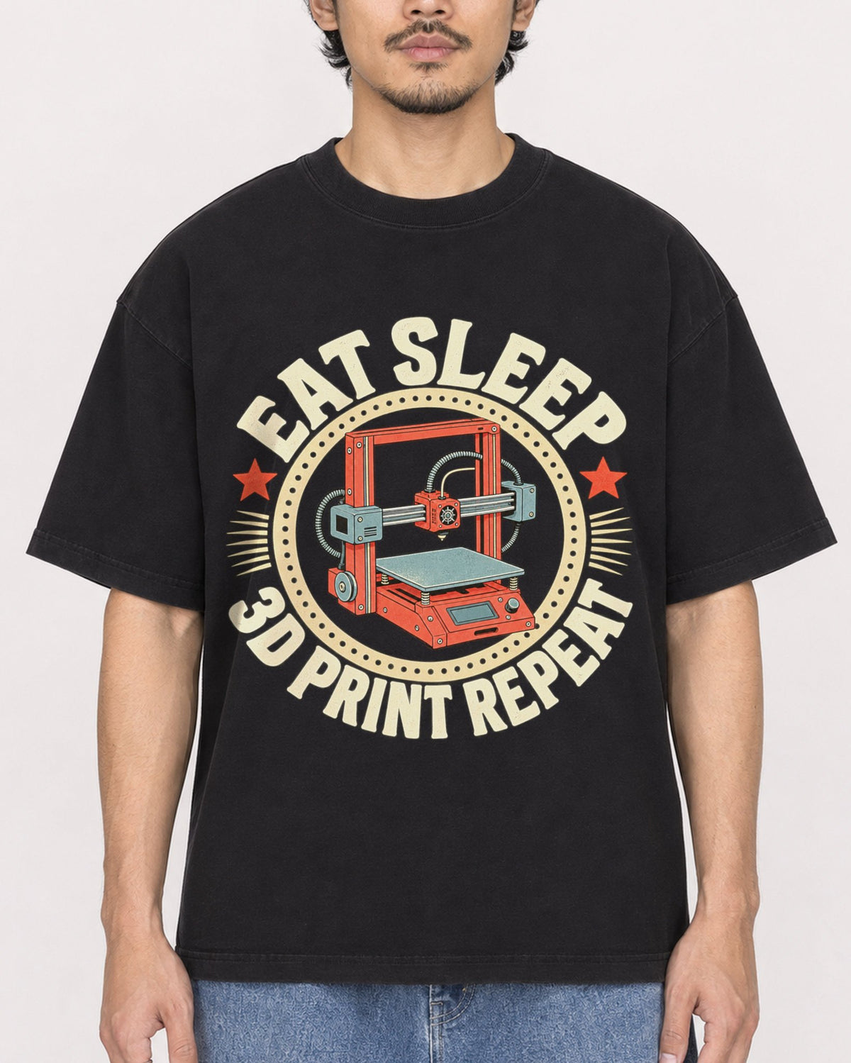 Mockup Boxy Heavyweight Tee Black male close-up 02