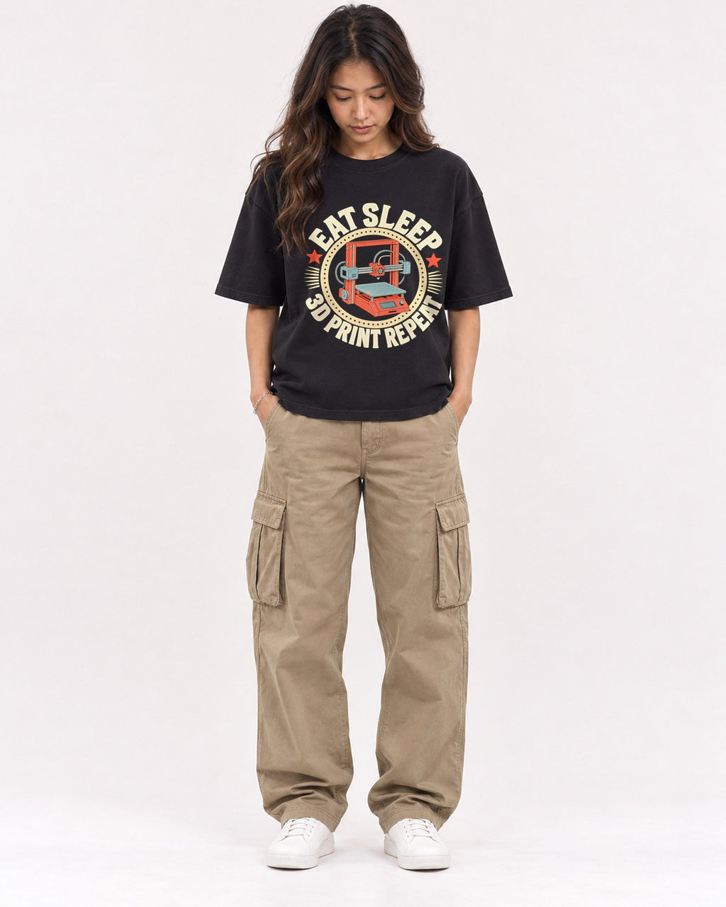 Mockup Boxy Heavyweight Tee Black female full-body 02