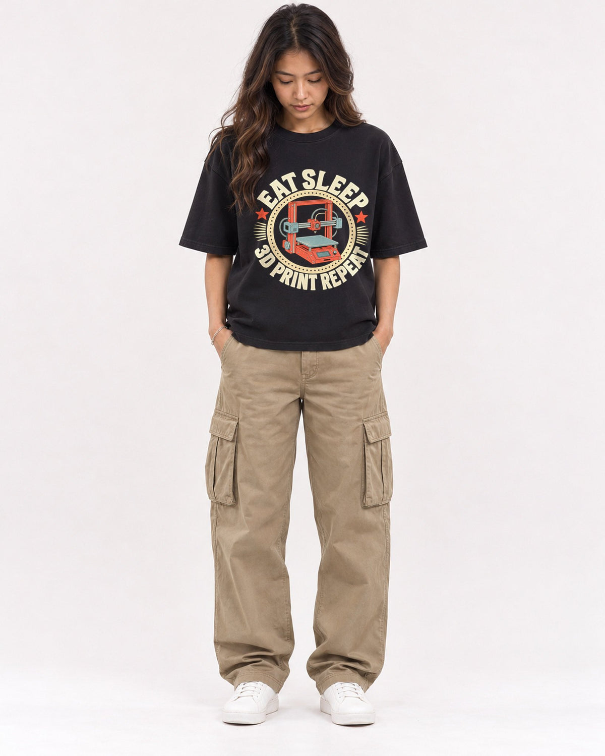 Mockup Boxy Heavyweight Tee Black female full-body 02