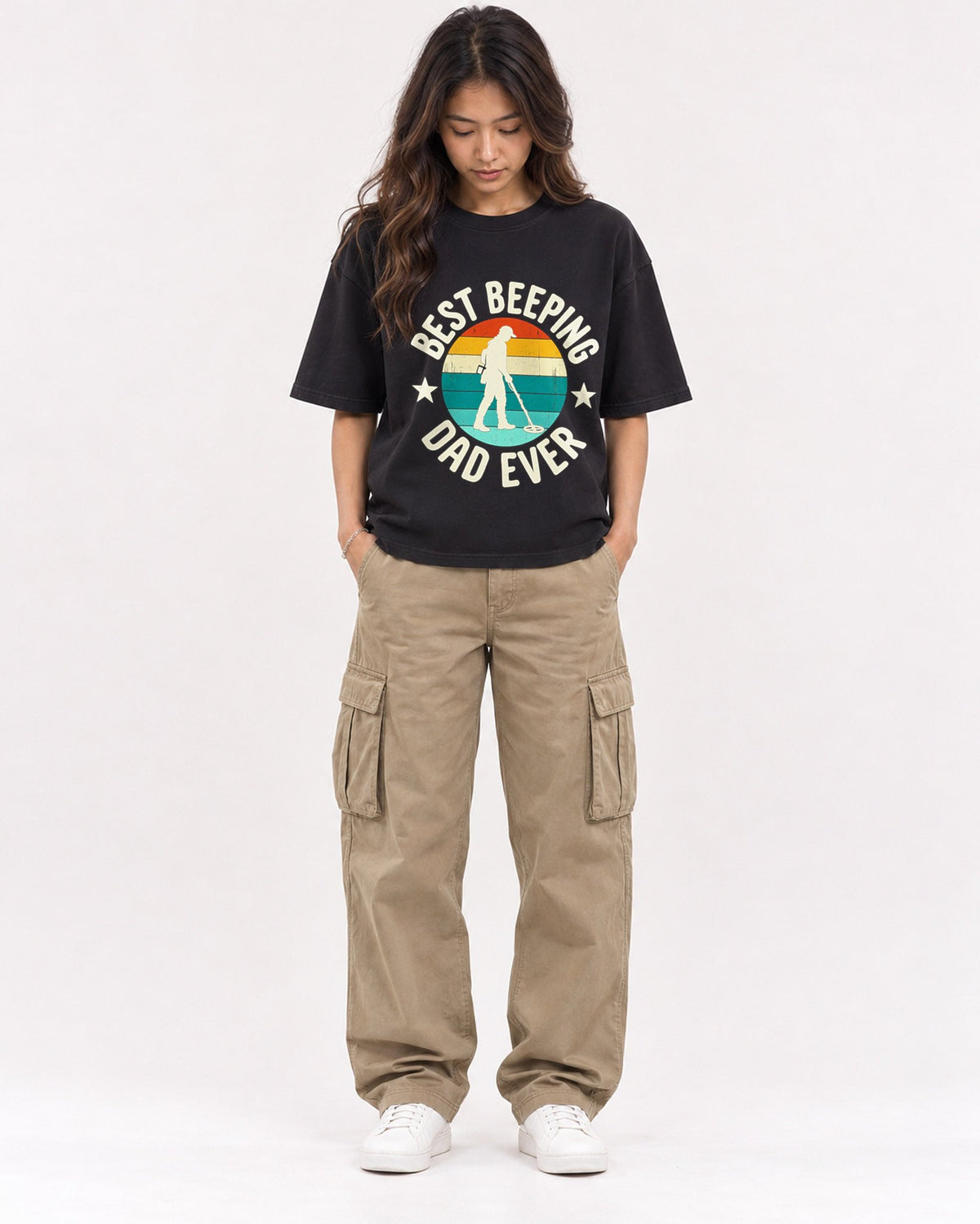 Mockup Boxy Heavyweight Tee Black female full-body 02