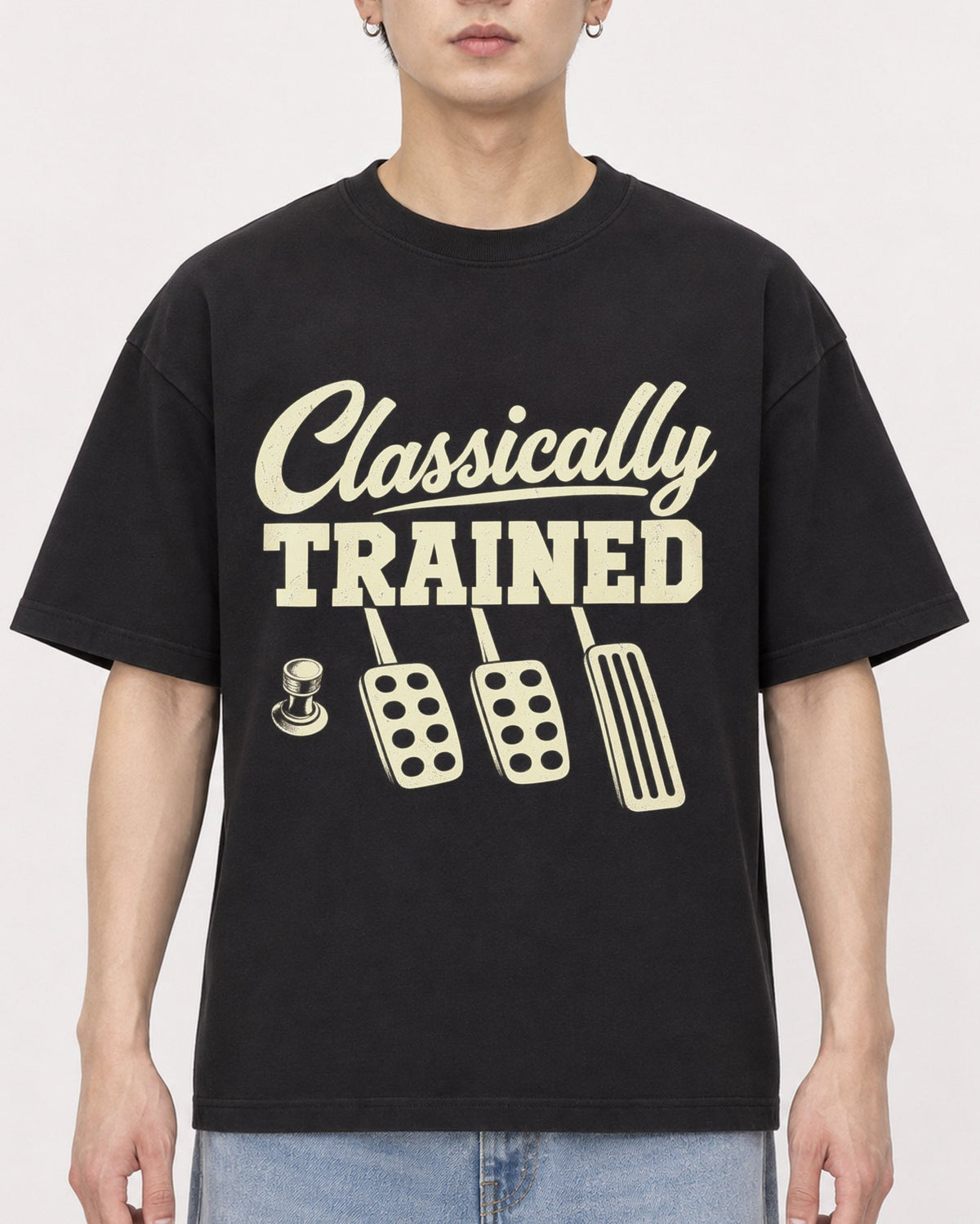Mockup Boxy Heavyweight Tee Black male close-up 01