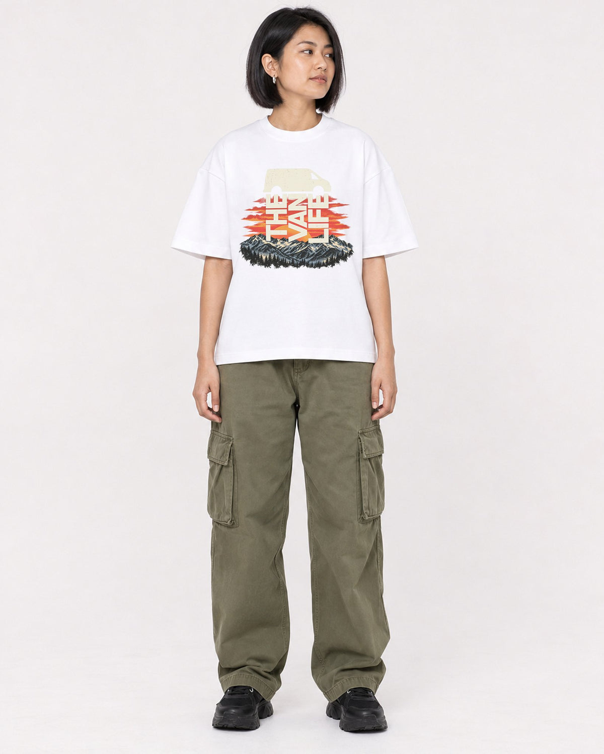 Mockup Boxy Heavyweight Tee White female full-body 32
