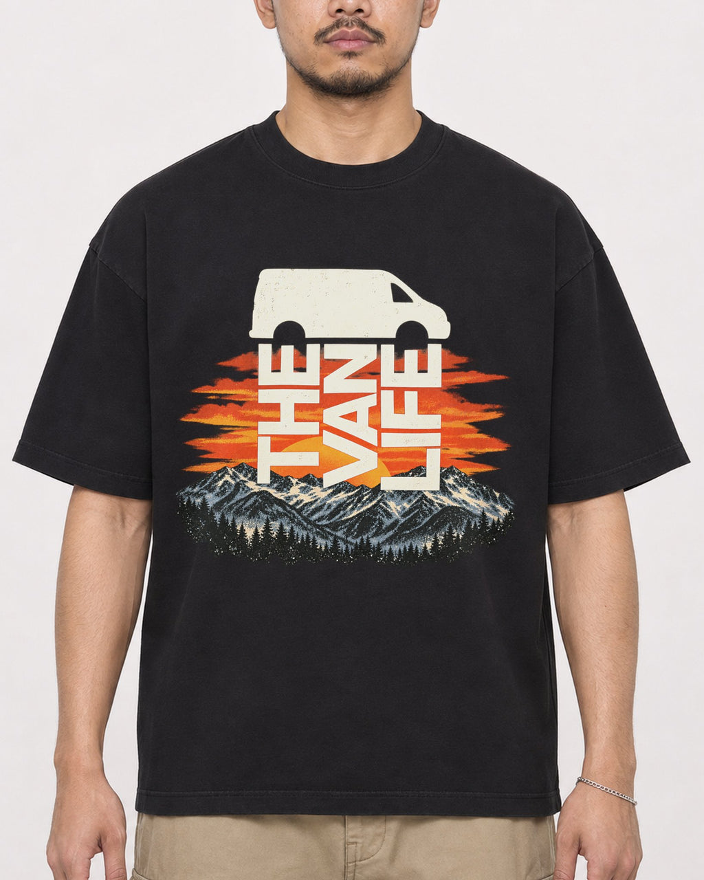 Mockup Boxy Heavyweight Tee Black male close-up 32