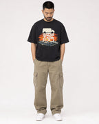Mockup Boxy Heavyweight Tee Black male full-body 32