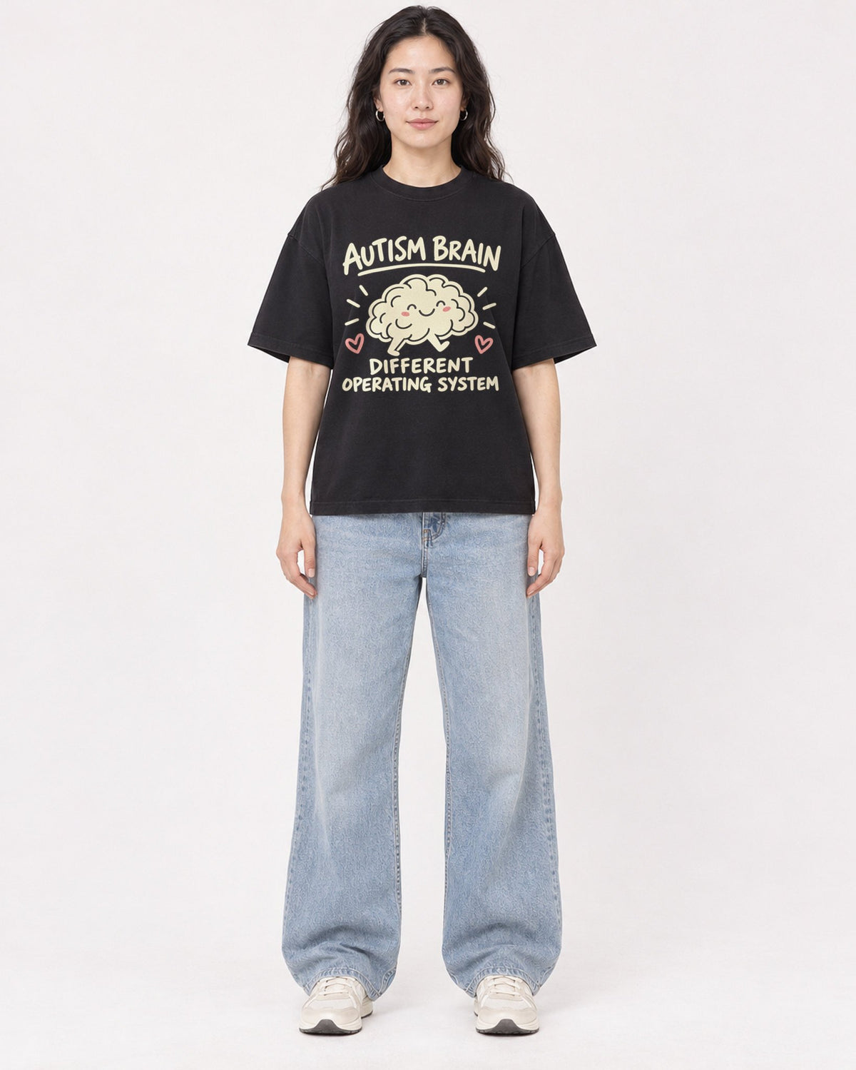 Mockup Boxy Heavyweight Tee Black female full-body 03