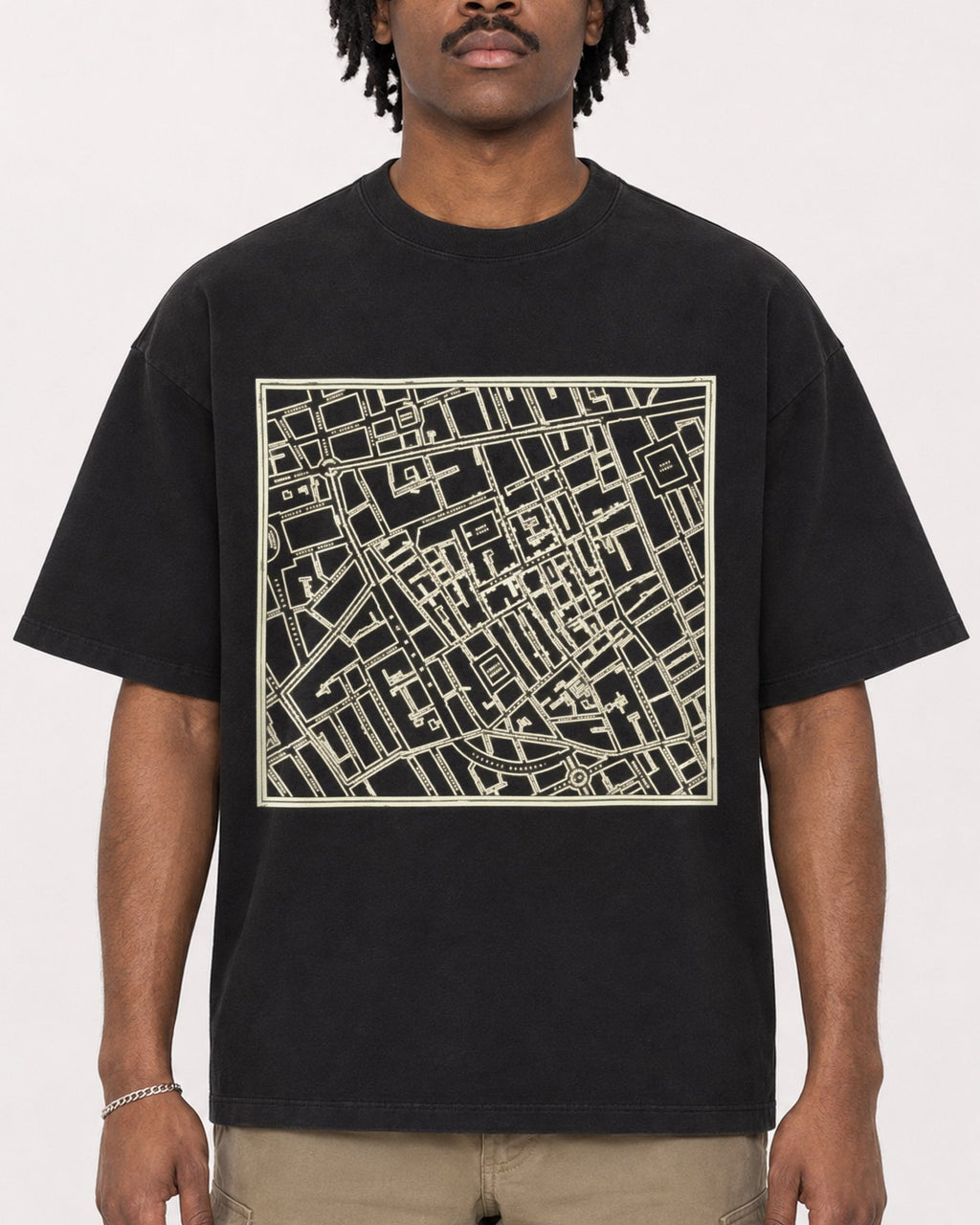 Mockup Boxy Heavyweight Tee Black male close-up 04