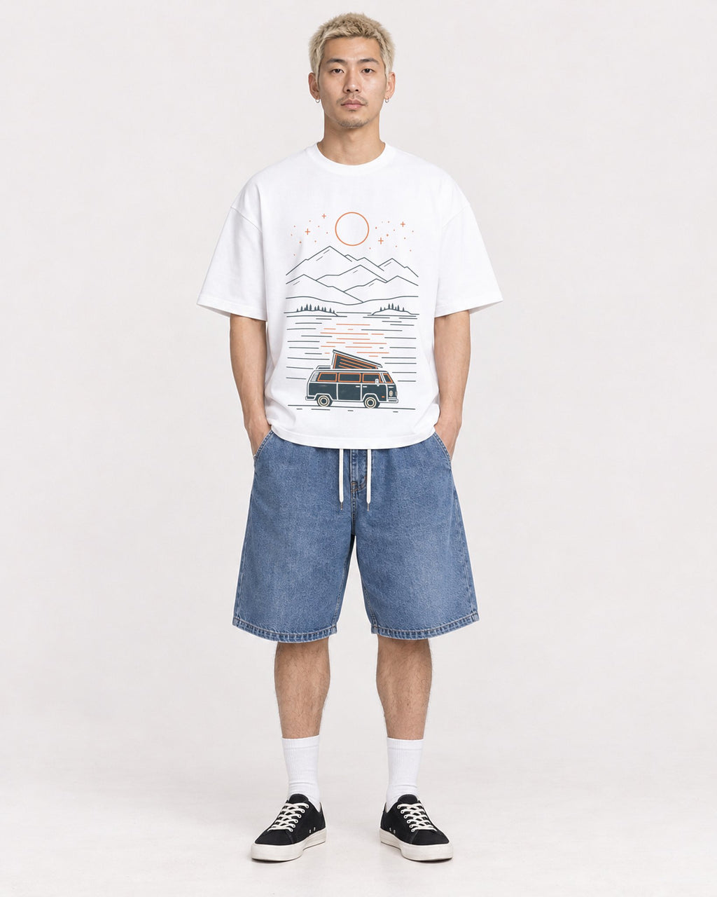 Mockup Boxy Heavyweight Tee White male full-body 33