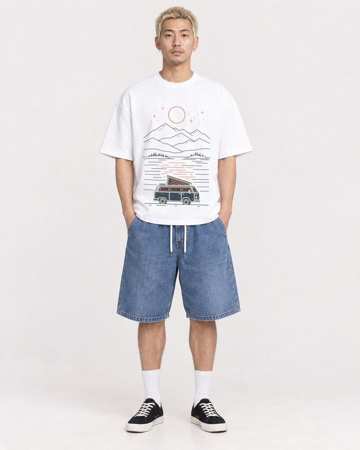 Mockup Boxy Heavyweight Tee White male full-body 33
