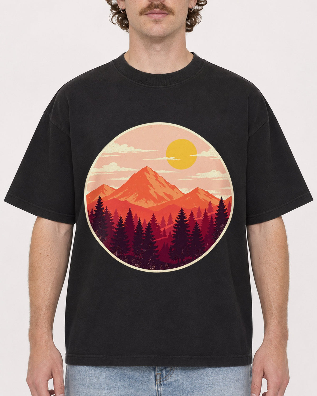 Mockup Boxy Heavyweight Tee Black male close-up 09