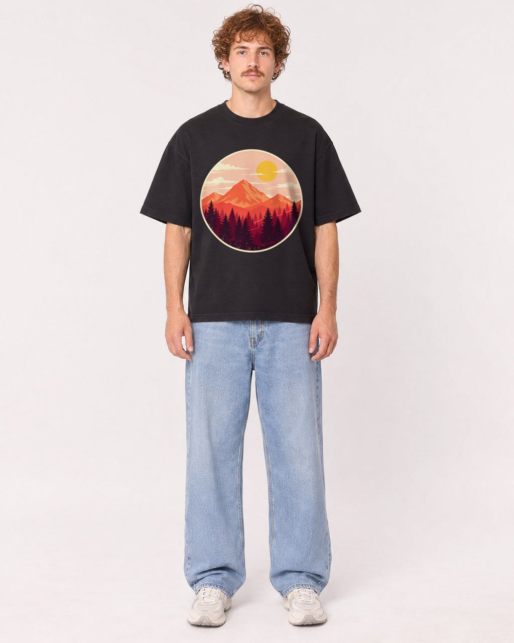 Mockup Boxy Heavyweight Tee Black male full-body 09