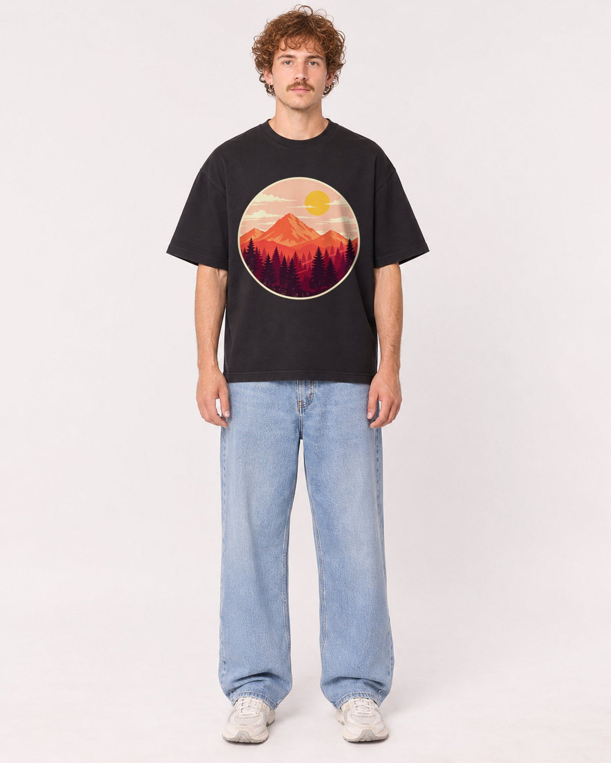 Mockup Boxy Heavyweight Tee Black male full-body 09