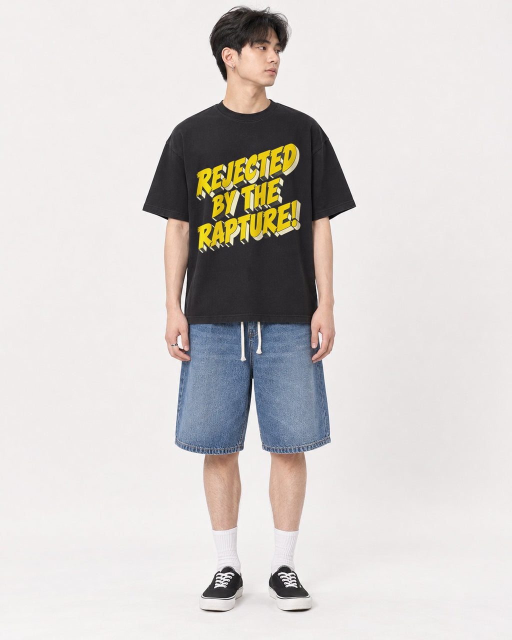 Mockup Boxy Heavyweight Tee Black male full-body 31