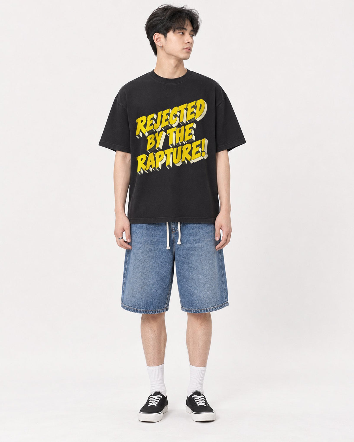 Mockup Boxy Heavyweight Tee Black male full-body 31