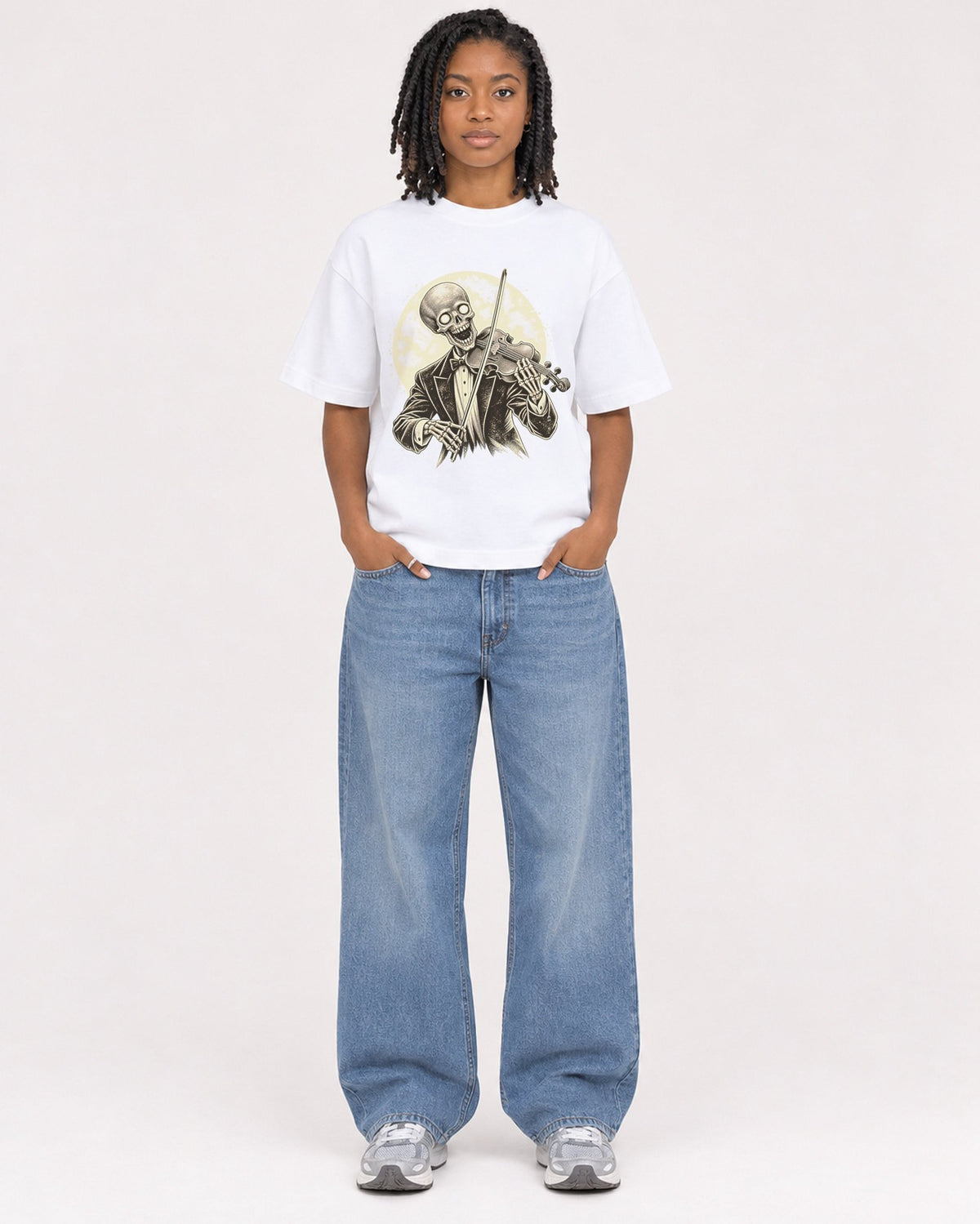 Mockup Boxy Heavyweight Tee White female full-body 15