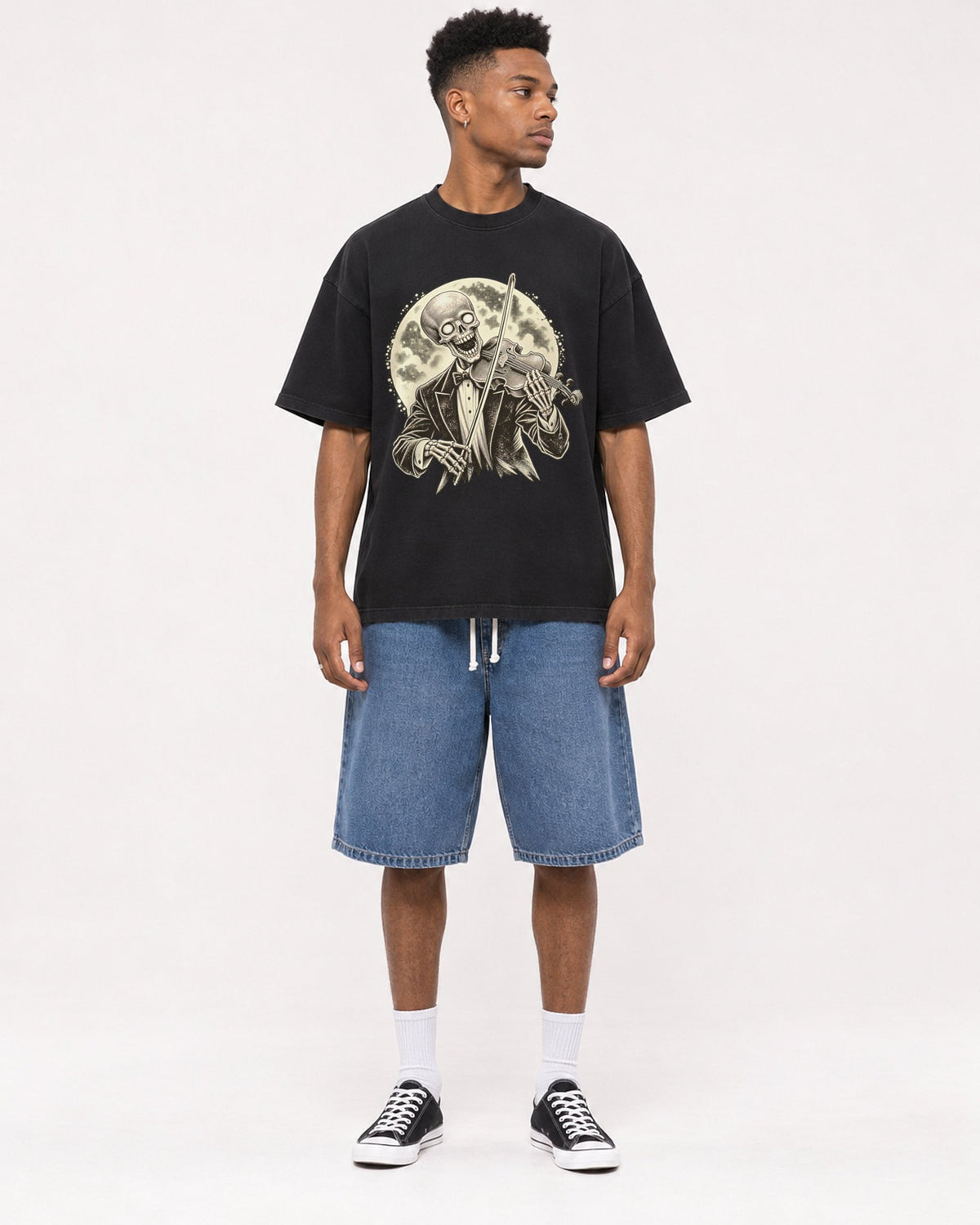 Mockup Boxy Heavyweight Tee Black male full-body 15