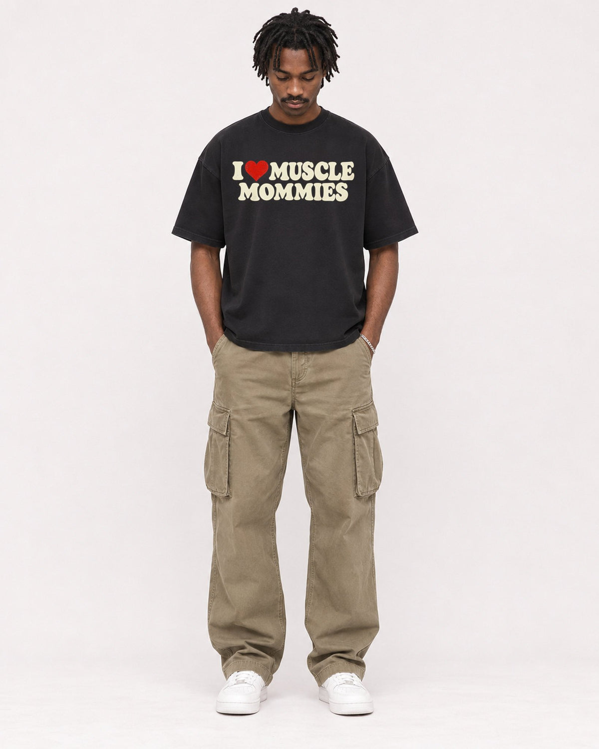 Mockup Boxy Heavyweight Tee Black male full-body 04