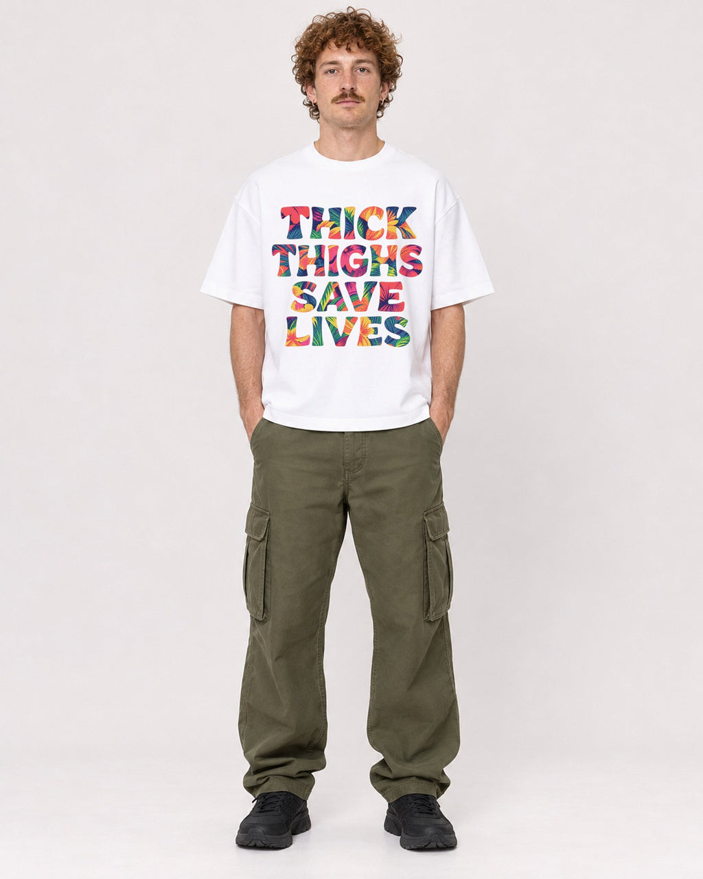 Mockup Boxy Heavyweight Tee White male full-body 09