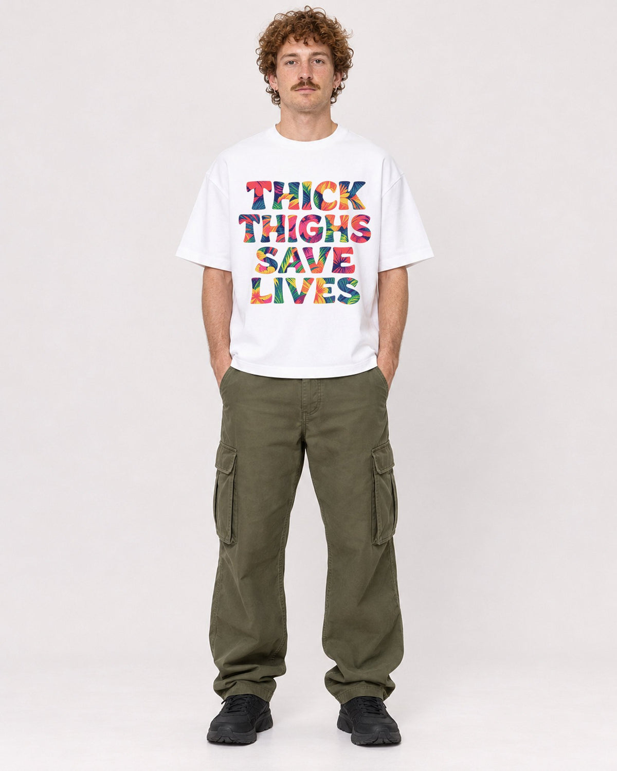 Mockup Boxy Heavyweight Tee White male full-body 09
