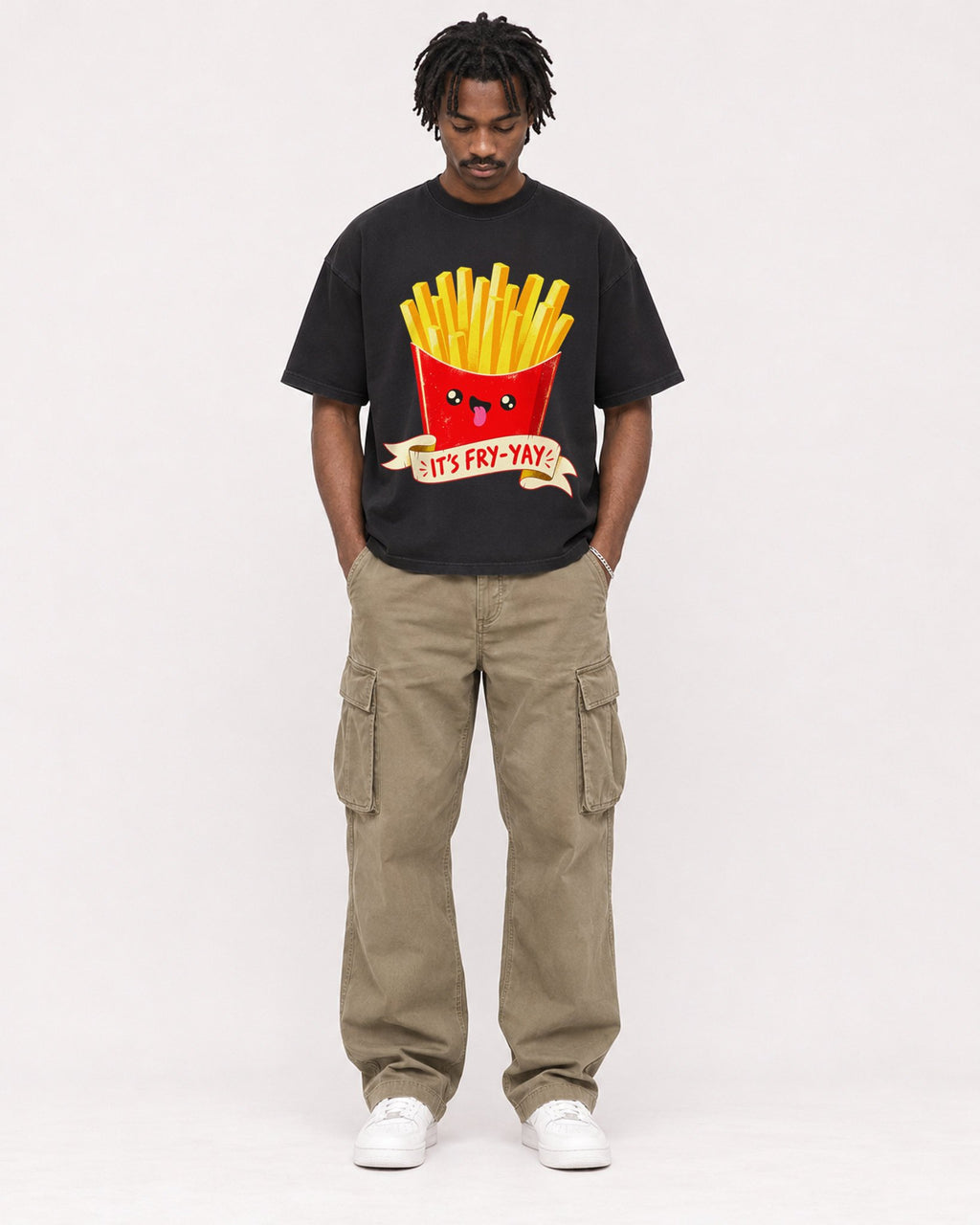 Mockup Boxy Heavyweight Tee Black male full-body 04