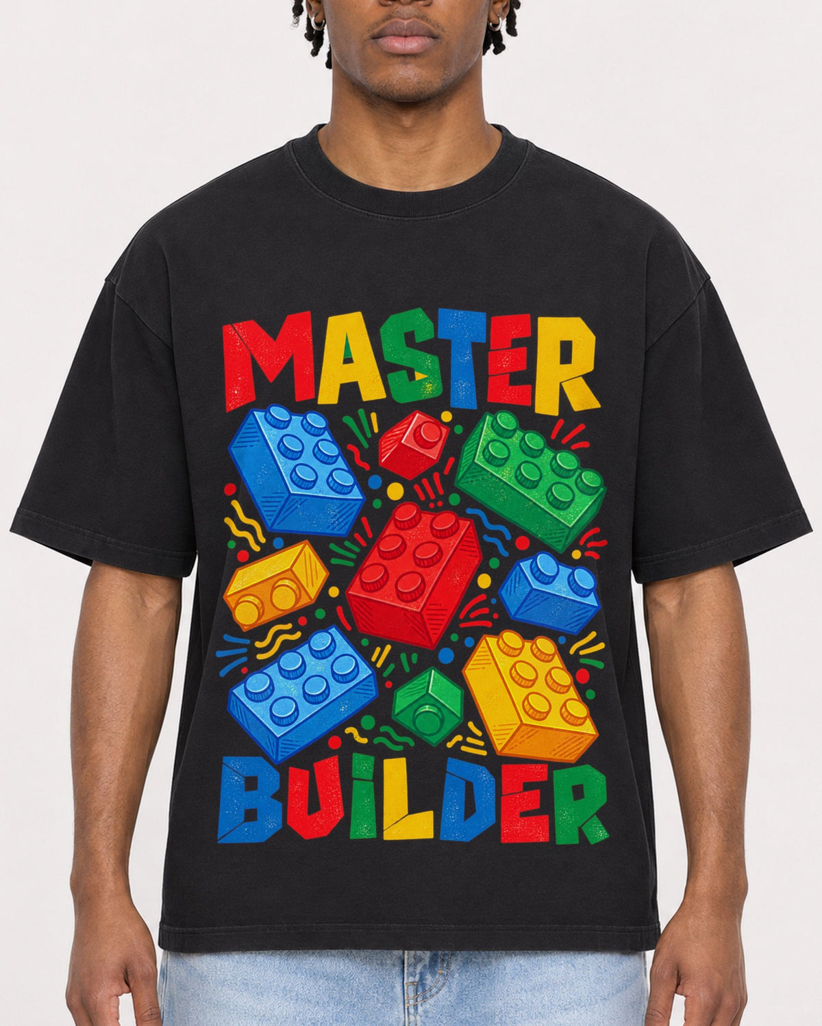 Mockup Boxy Heavyweight Tee Black male close-up 05