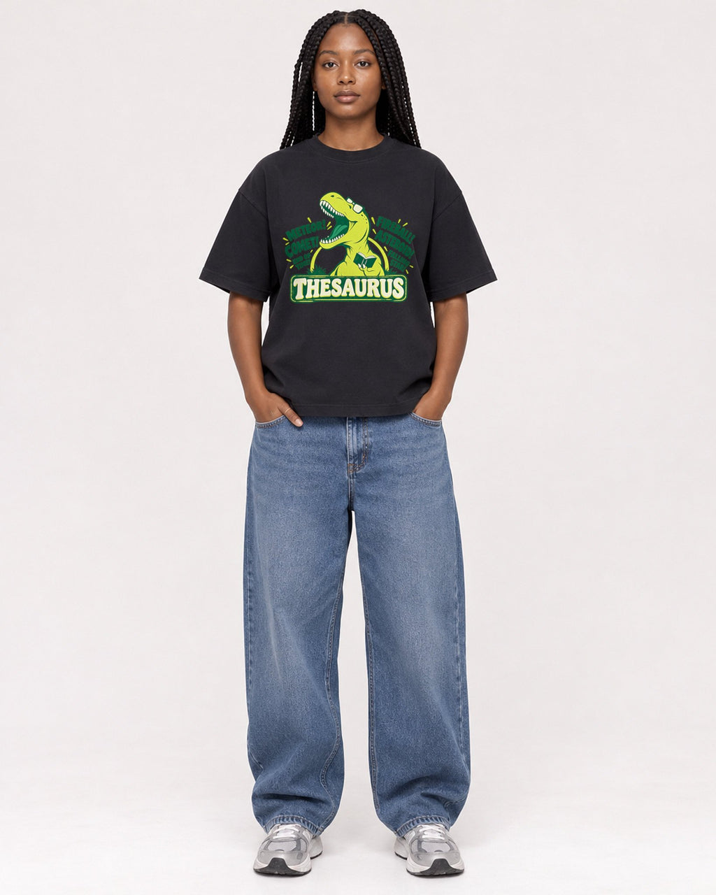 Mockup Boxy Heavyweight Tee Black female full-body 04