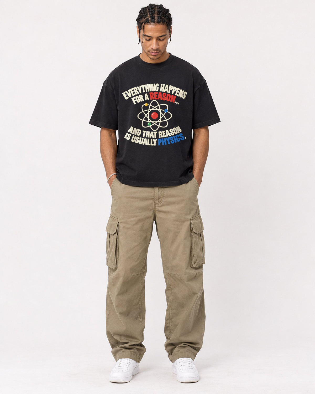 Mockup Boxy Heavyweight Tee Black male full-body 40