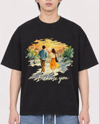 Mockup Boxy Heavyweight Tee Black male close-up 11