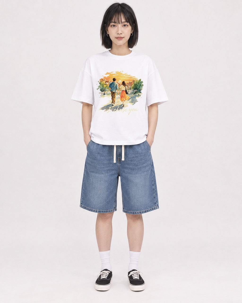 Mockup Boxy Heavyweight Tee White female full-body 11
