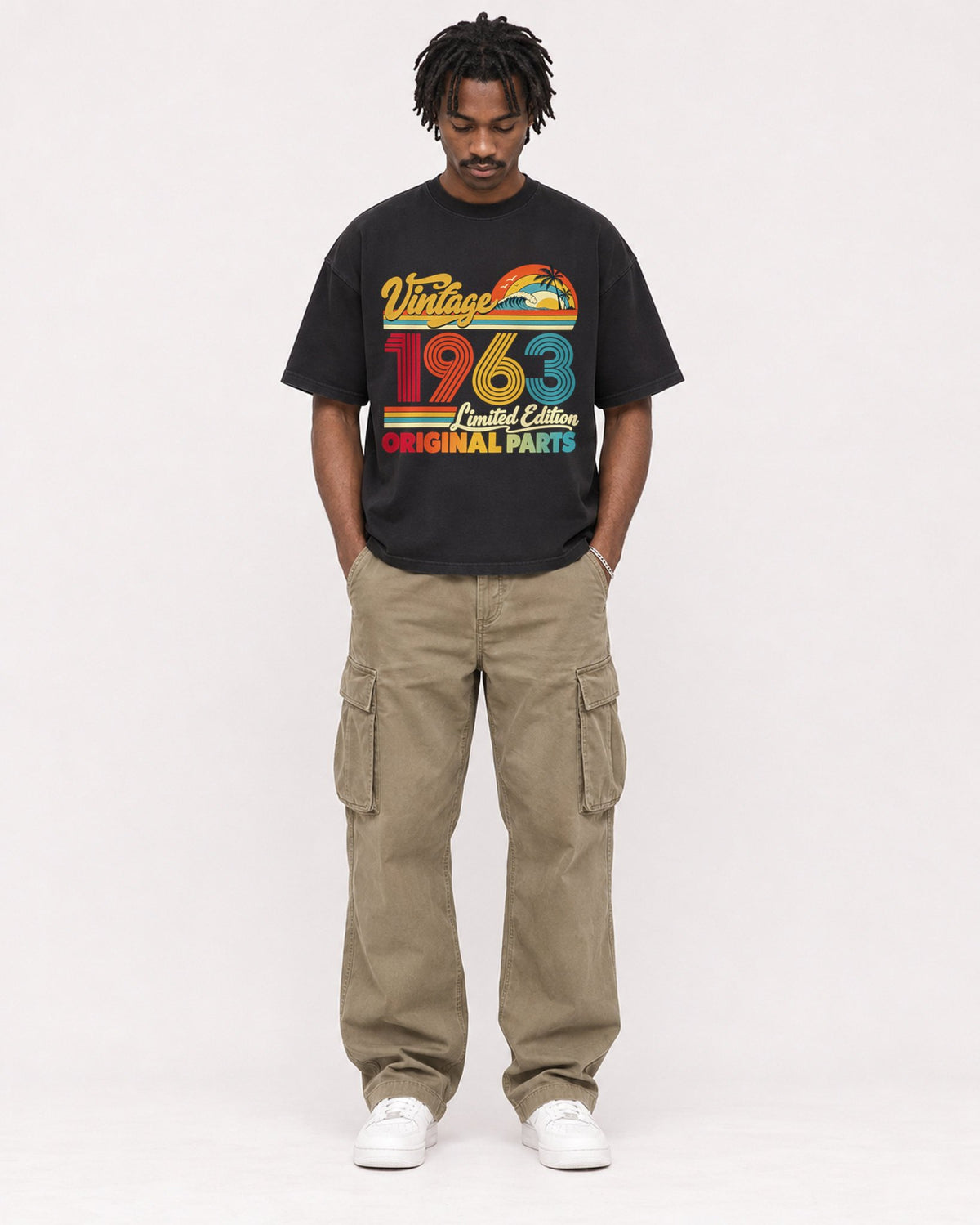 Mockup Boxy Heavyweight Tee Black male full-body 04
