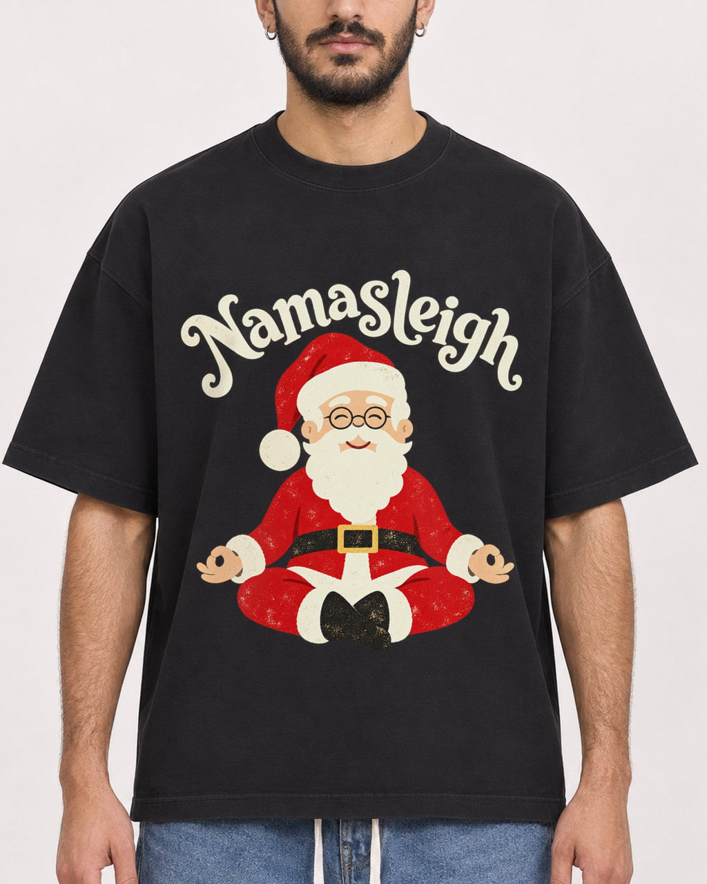 Mockup Boxy Heavyweight Tee Black male close-up 07