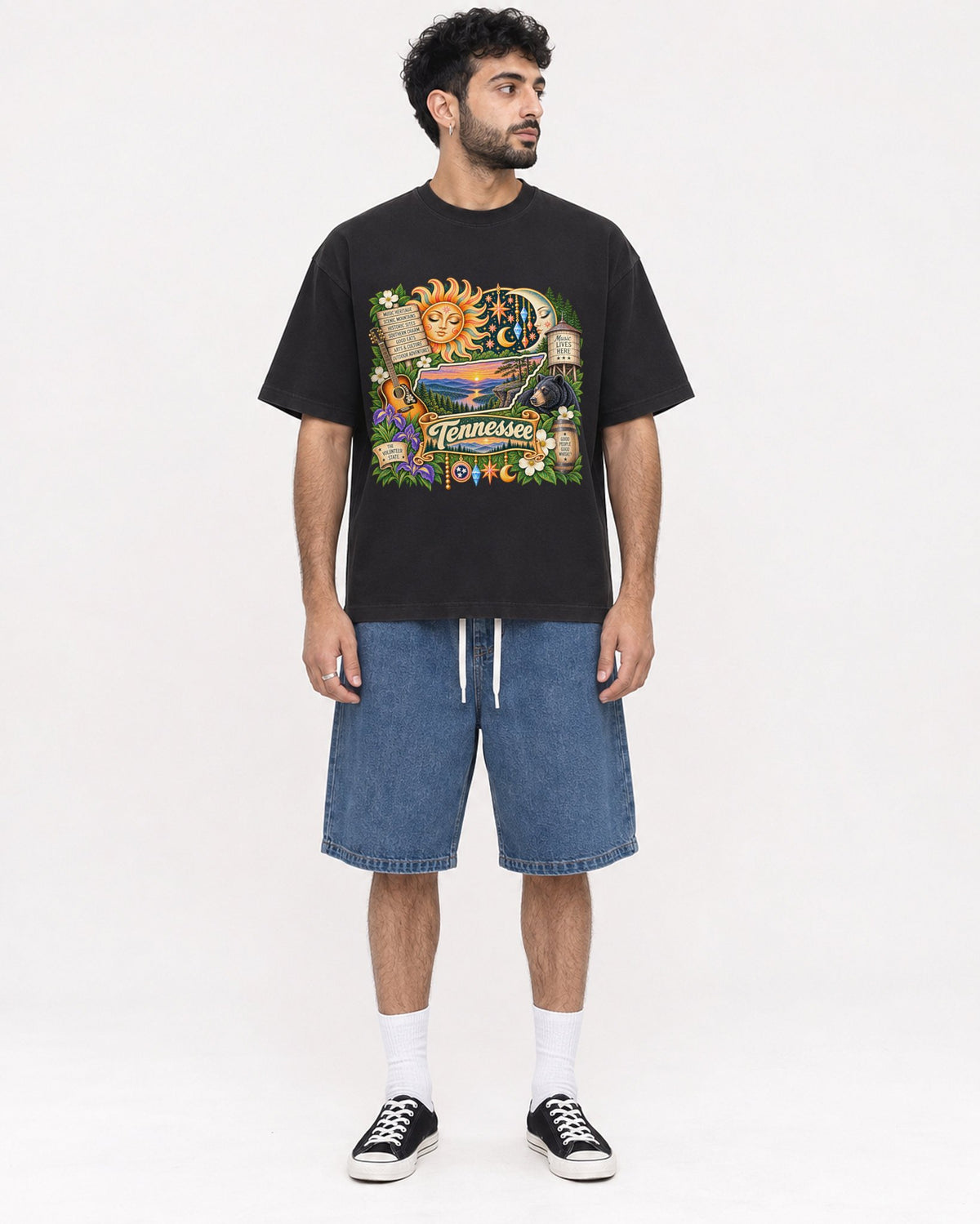 Mockup Boxy Heavyweight Tee Black male full-body 07